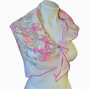 Floral Silk Scarf Hand Rolled Edges Italy